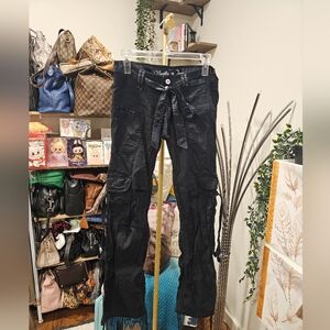 Vintage Low Rise Black Cargo Pants with Belt